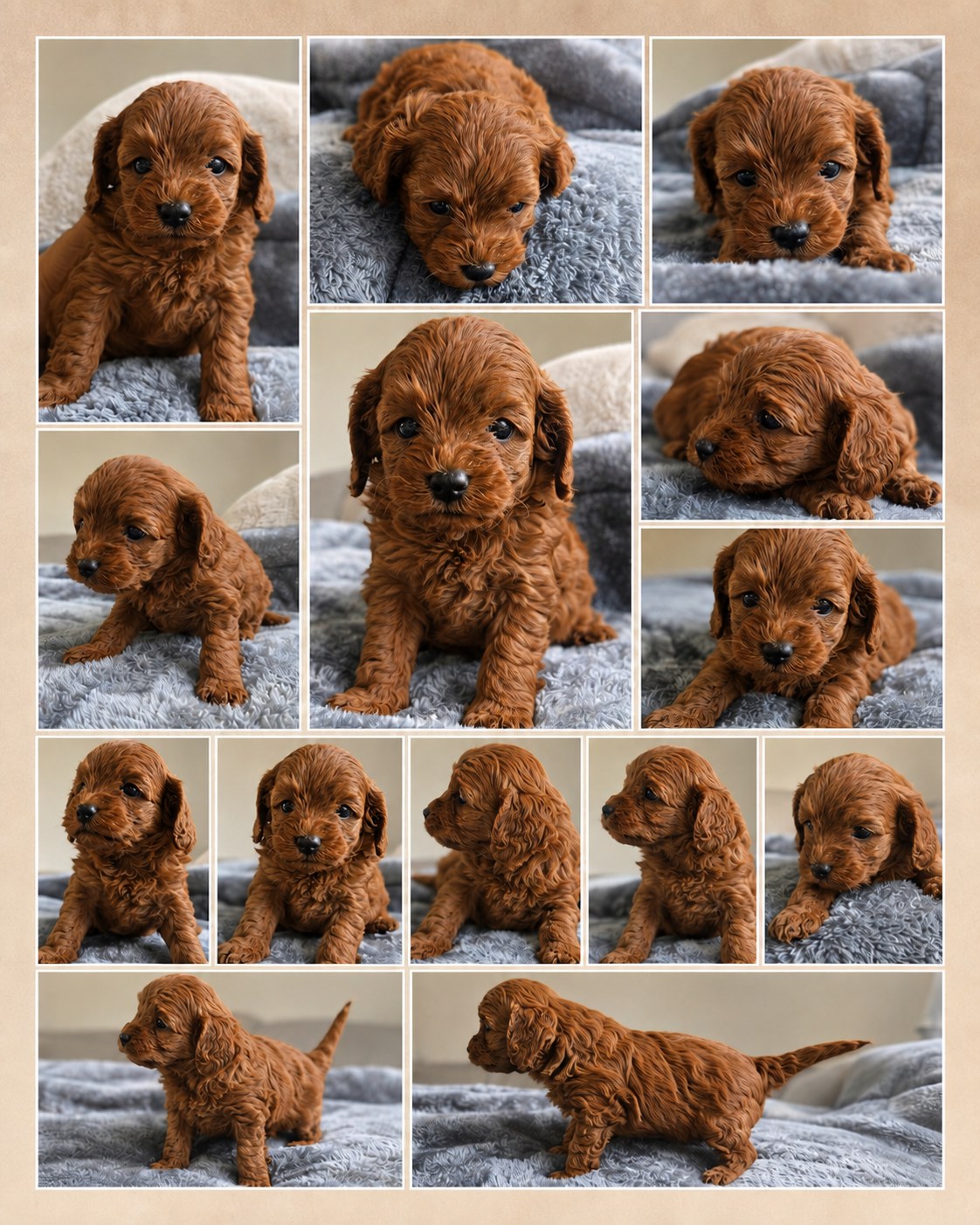 Ruby Cavoodle puppy growth collage